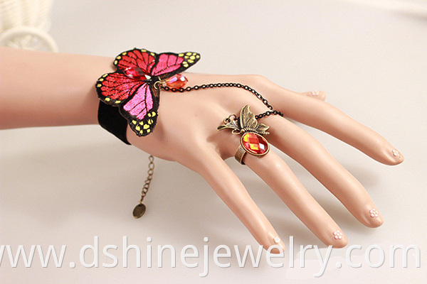 Butterfly Shape Lace Charm Bracelet With Ring On A Chain